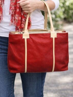 Furla Red and Cream Tote Bag ✅ COA